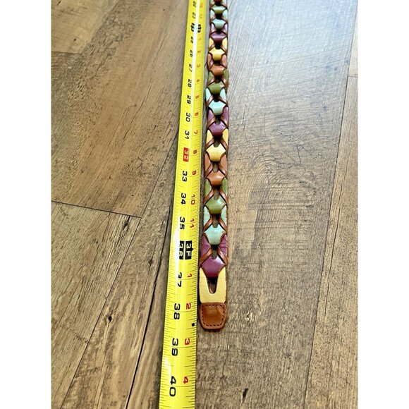 Fossil Vintage 70's Leather Chain Link Belt Browns & Blue Vtg Sz M 38” Boho - Picture 5 of 5